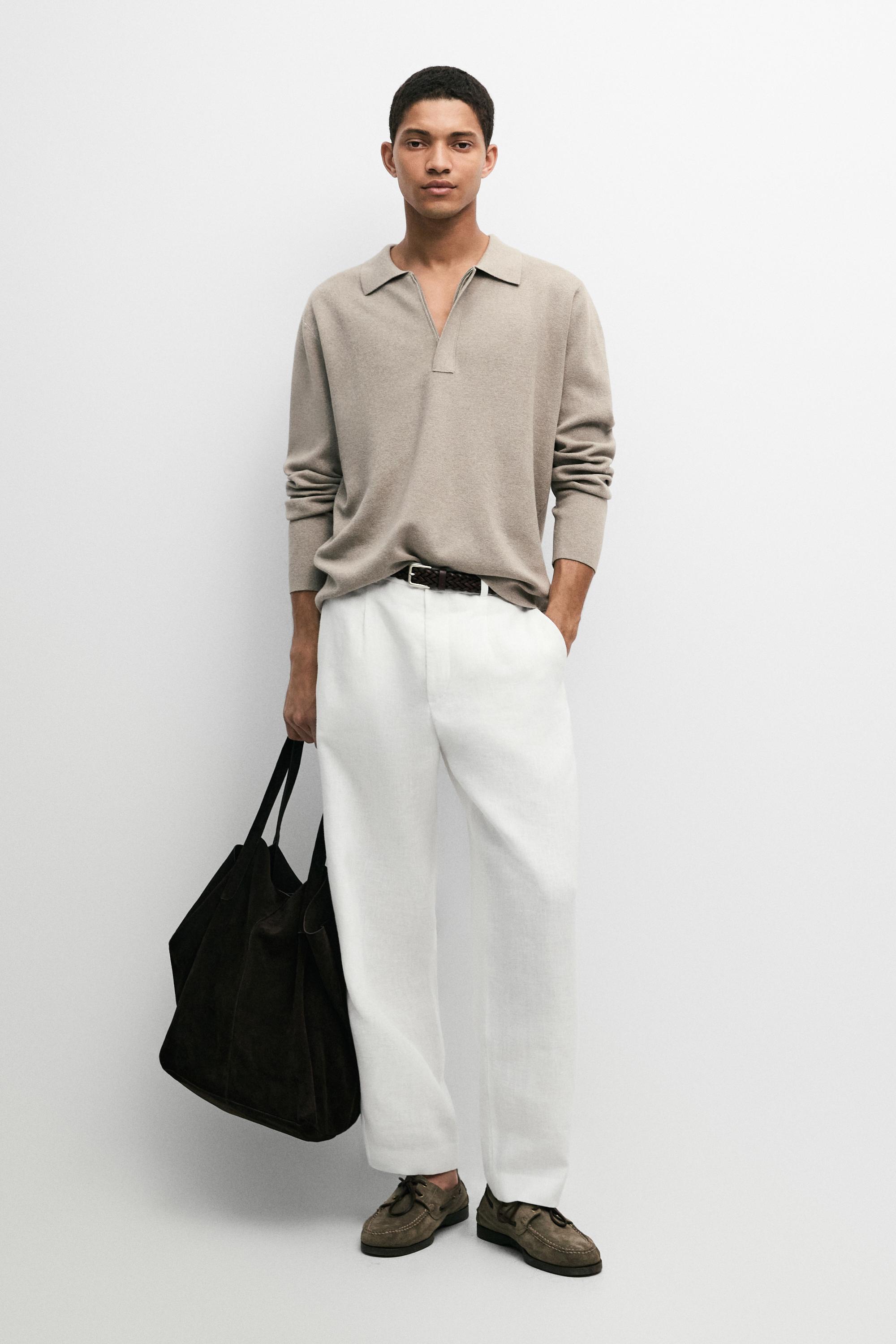 Cotton blend knit zip polo sweater
